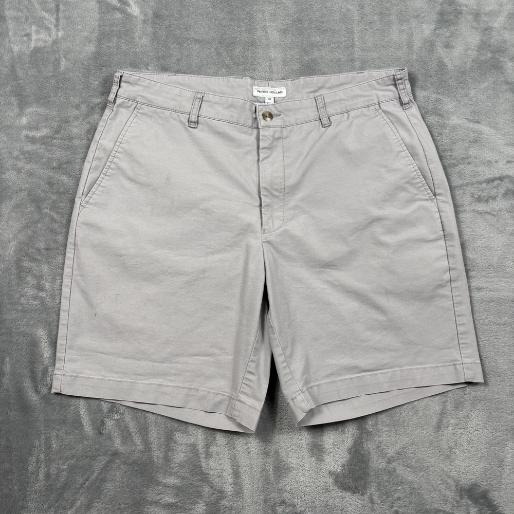 Peter Millar Chino Shorts Mens 33 Grey Pima Cotton Stretch Golf Crown Comfort